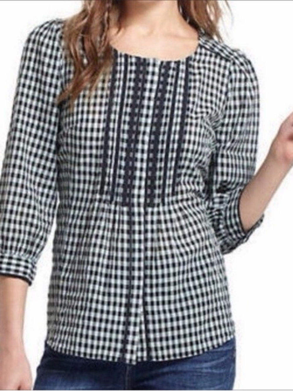 Meadow Rue Anthropologie Black & White Gingham Pintuck Blouse